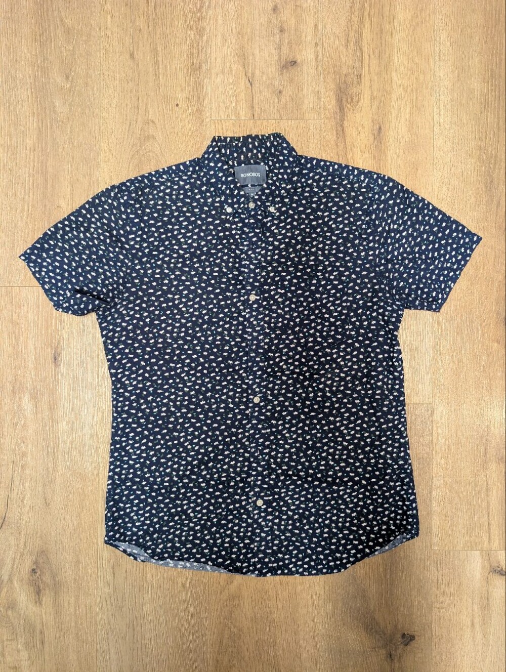 Bonobos Navy Short Sleeve Button-Down with White Floral Print